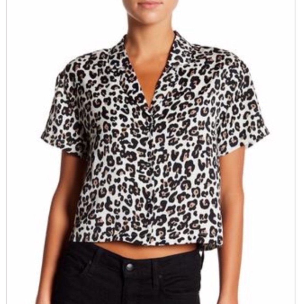 Cheetah Print Cropped Button Down Top